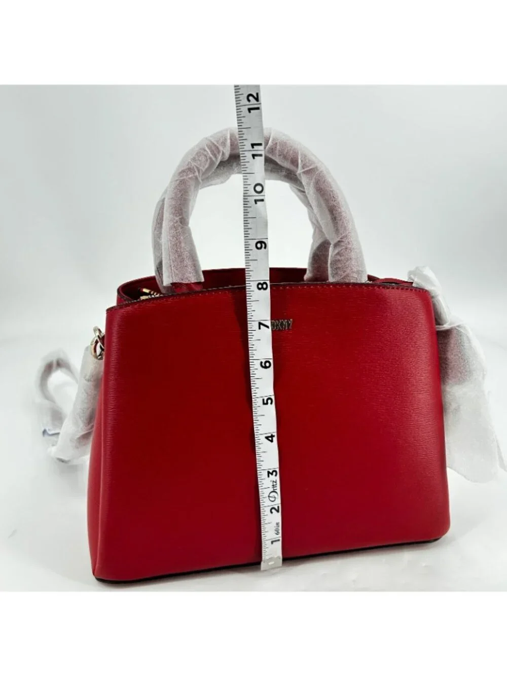 DKNY Paige Satchel Red Leather Zip Double Handle Gold Hardware Lined Structured